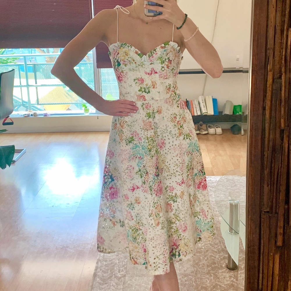 White Lace with floral print summer dress